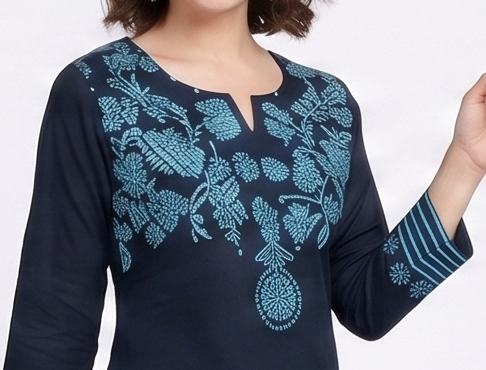 Women’s Navy Blue Printed Straight Kurti | Elegant Floral Ethnic Kurta for Women | Casual, Office & Daily Wear Kurti