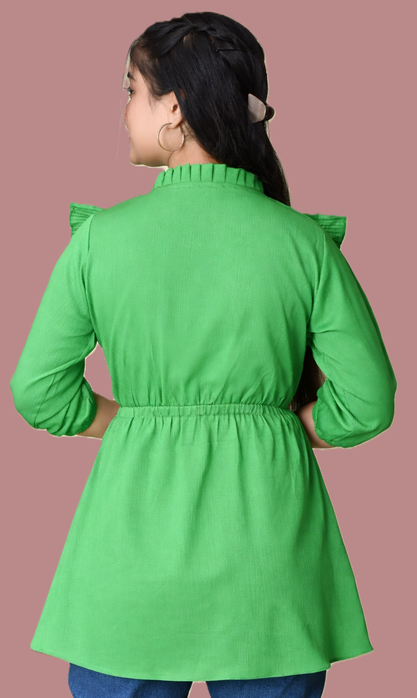 Sumistyles Designer Girls Top with Ruffles | Elegant Aqua | 3/4 Sleeve | Party & Casual Wear | Crepe Fabric