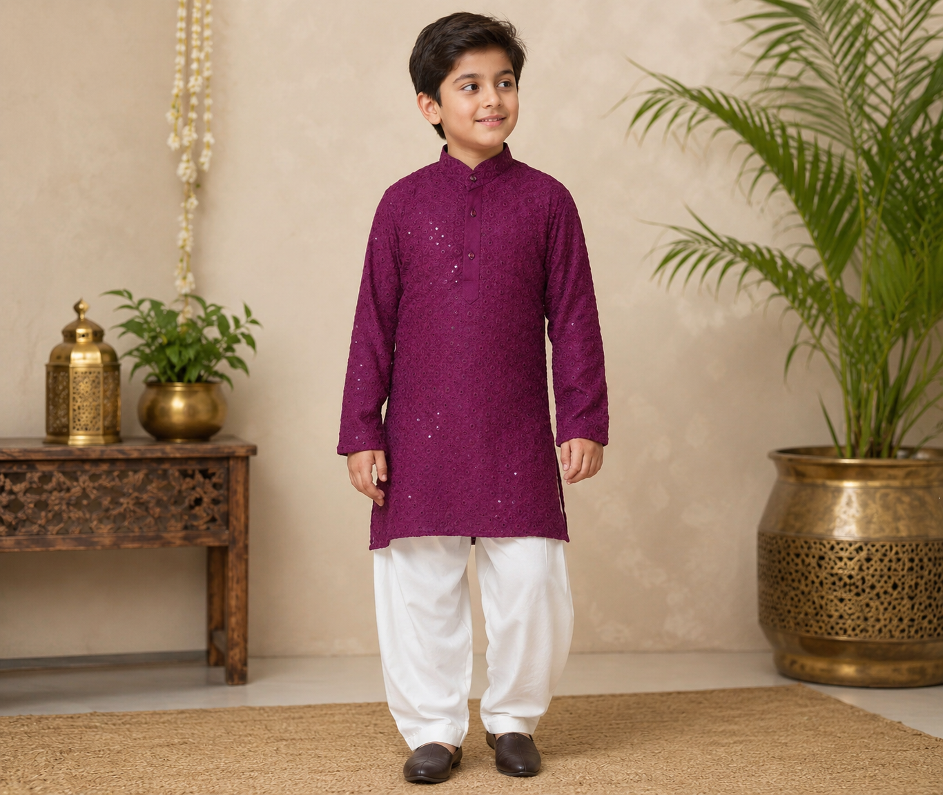 Boys Purple Embroidered Kurta Pajama Set | Ethnic Wear for Boys | Festive & Wedding Traditional Outfit