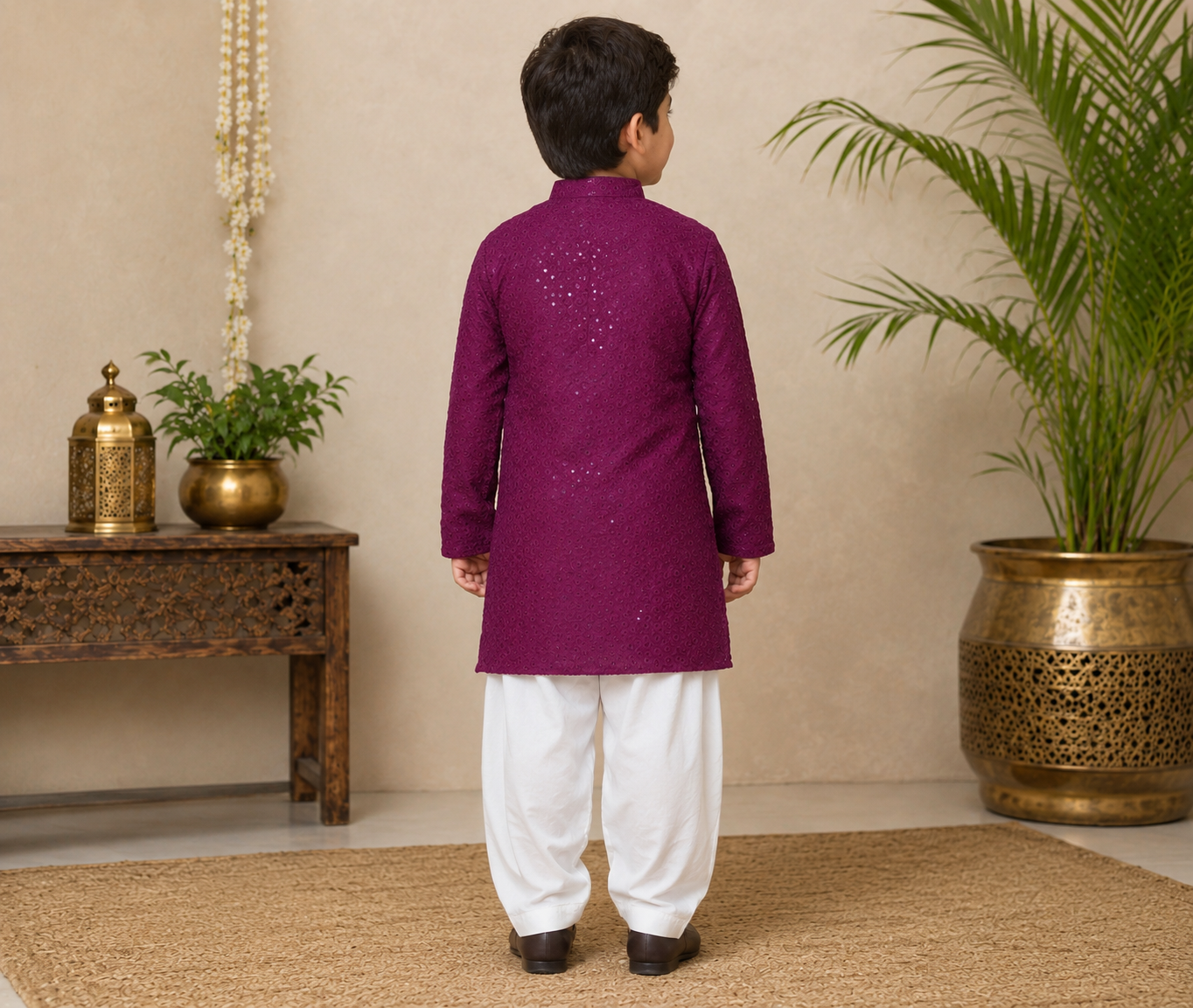 Boys Purple Embroidered Kurta Pajama Set | Ethnic Wear for Boys | Festive & Wedding Traditional Outfit