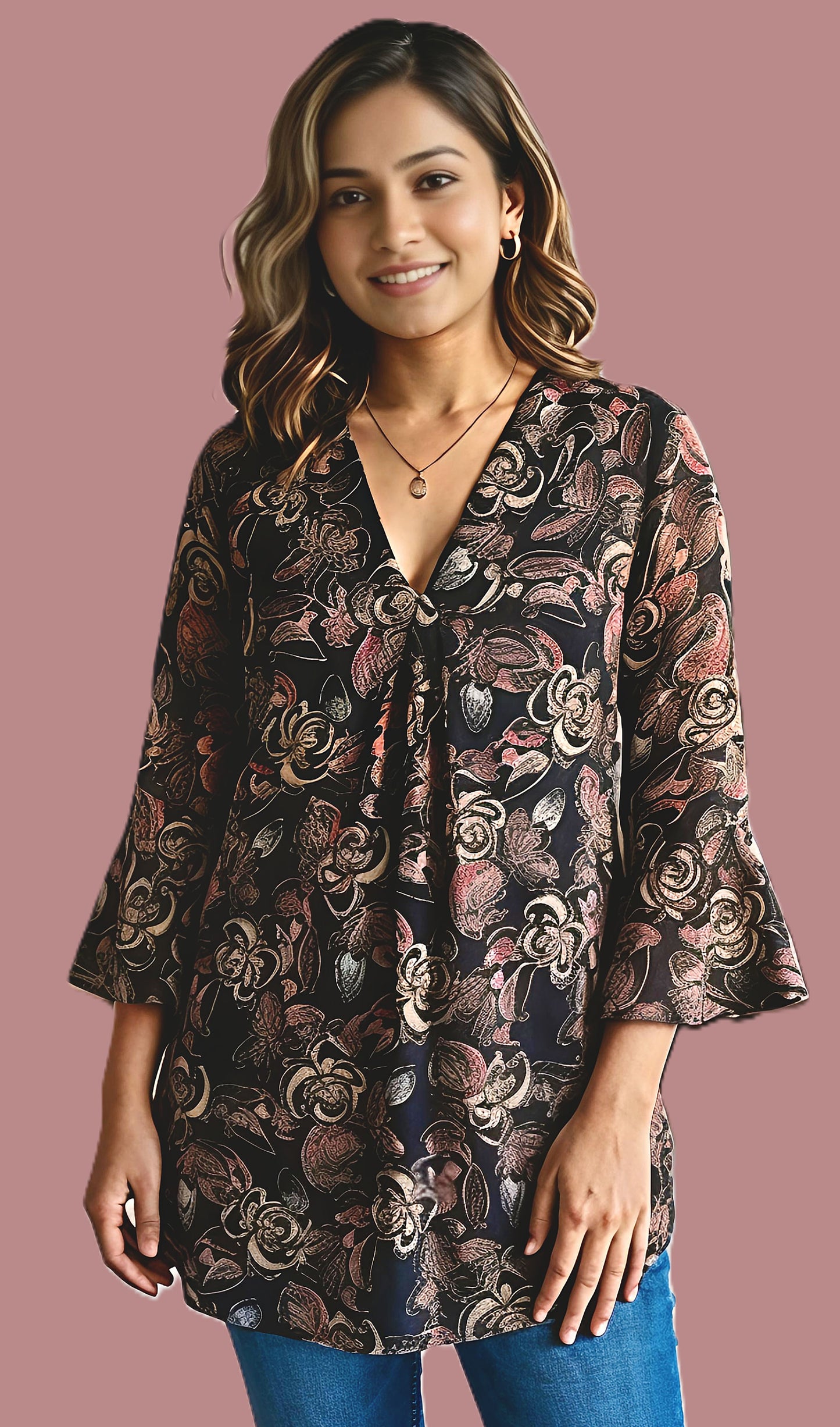 Sumistyles Women’s Black Floral Printed Tunic Top