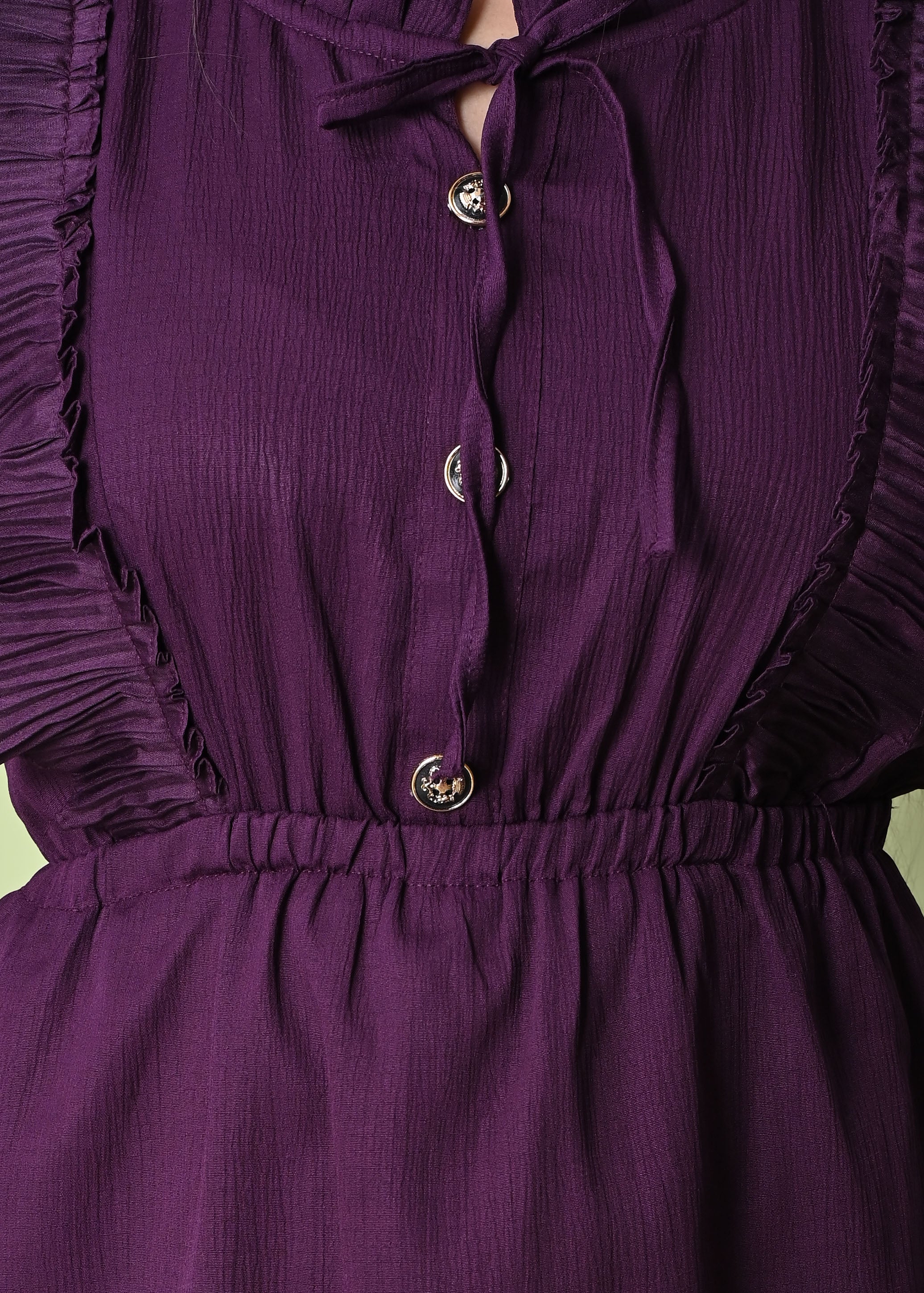 Designer Girls Top with Ruffles | Elegant Purple | 3/4 Sleeve | Party & Casual Wear | Crepe Fabric