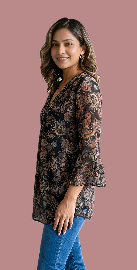 Sumistyles Women’s Black Floral Printed Tunic Top