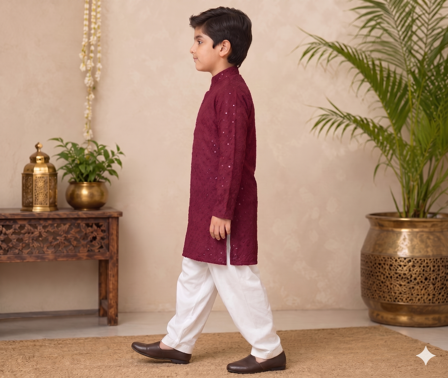 Boys Maroon Embroidered Kurta Pajama Set | Ethnic Wear for Boys | Festive & Wedding Traditional Outfit