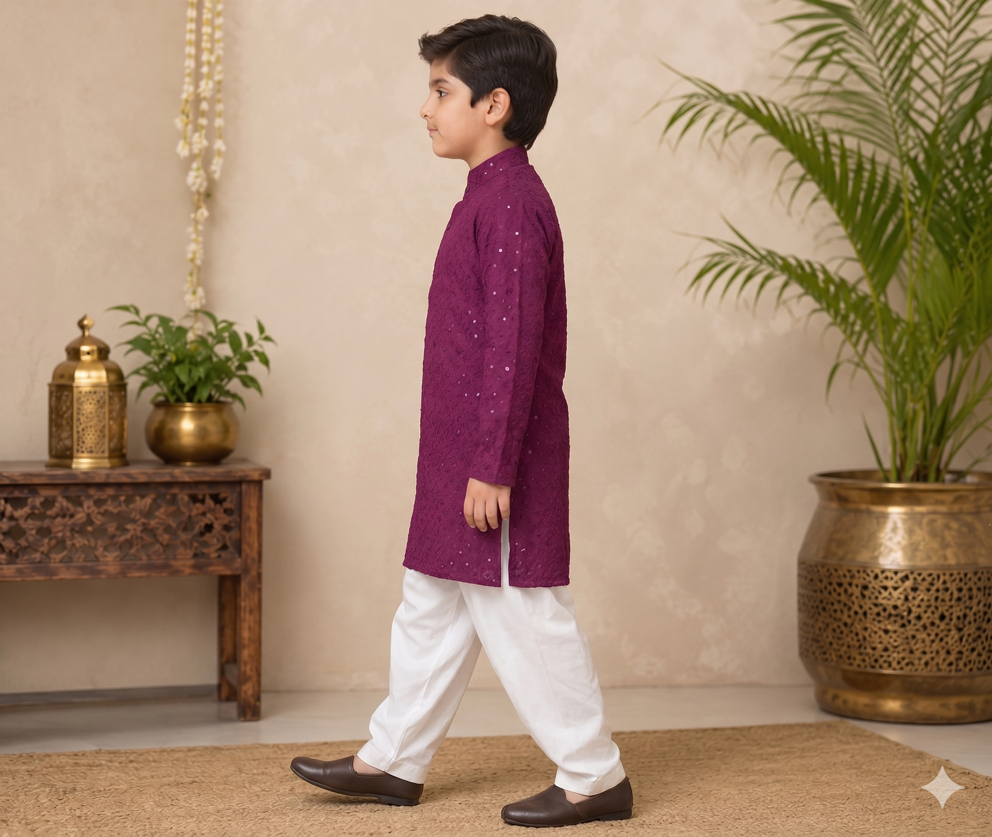 Boys Purple Embroidered Kurta Pajama Set | Ethnic Wear for Boys | Festive & Wedding Traditional Outfit