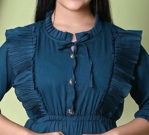 Sumistyles Designer Girls Top with Ruffles | Teal | 3/4 Sleeve | Party & Casual Wear | Crepe Fabric (Copy)