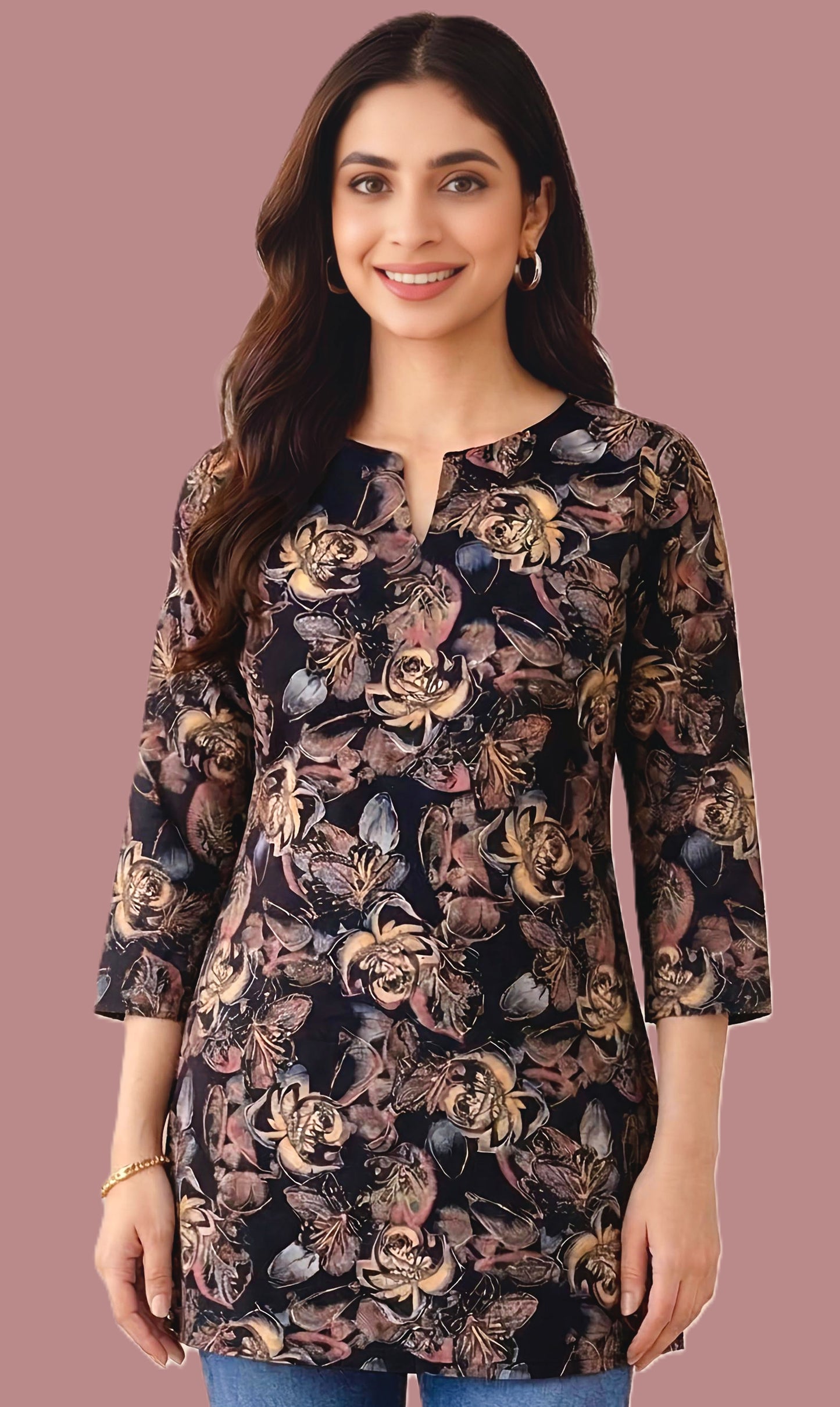 Sumistyles Women’s Black Floral Printed Tunic Top