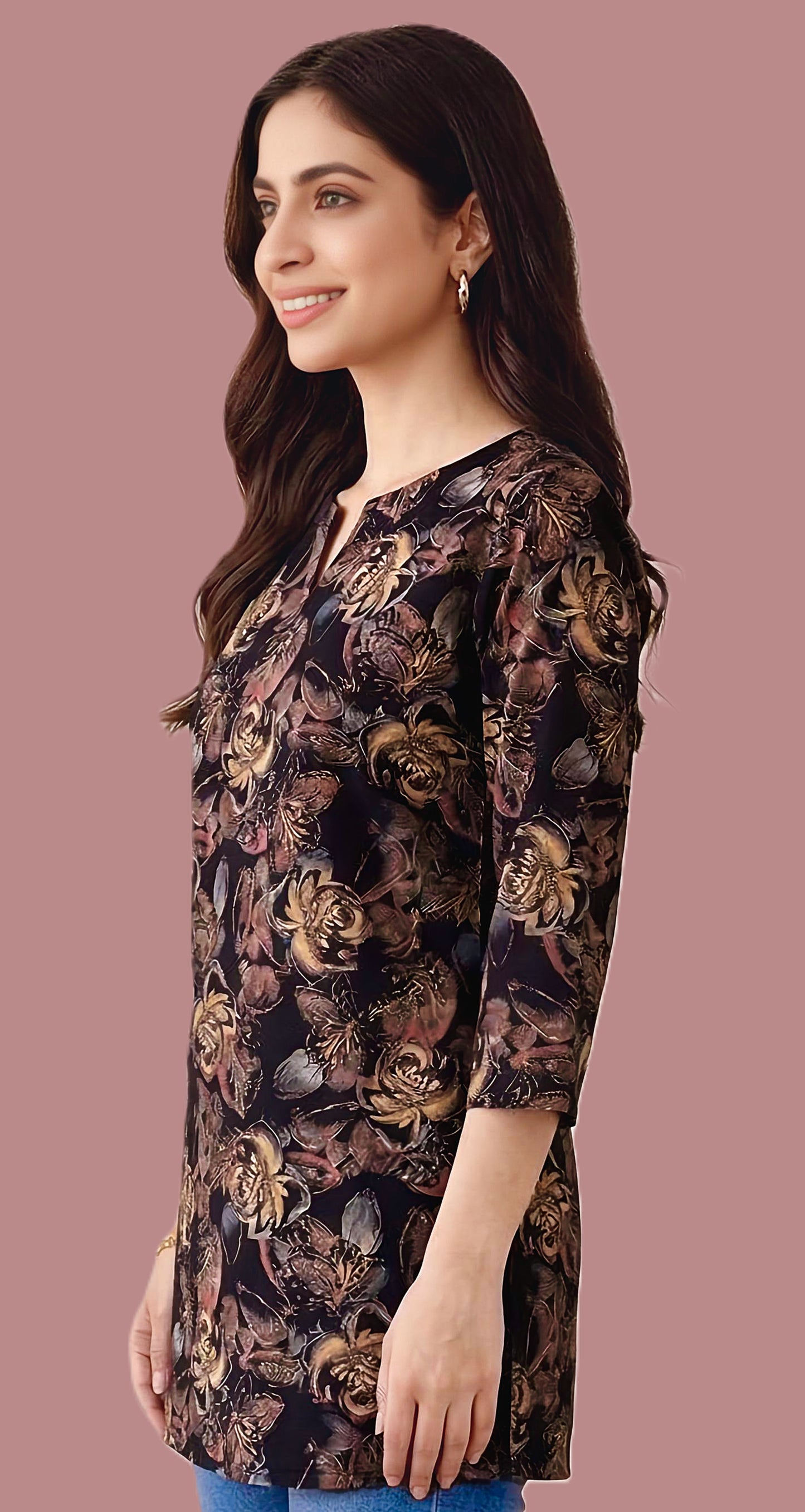 Sumistyles Women’s Black Floral Printed Tunic Top
